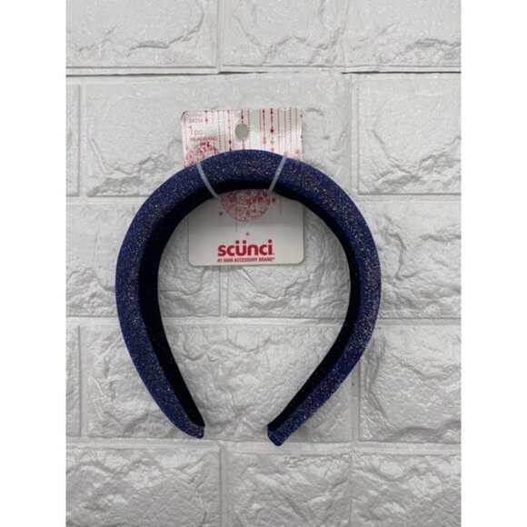 Scunci Headband Dark‎ Blue Silver Sparkle Headband 1 Inch Wide New - Picture 3 of 6